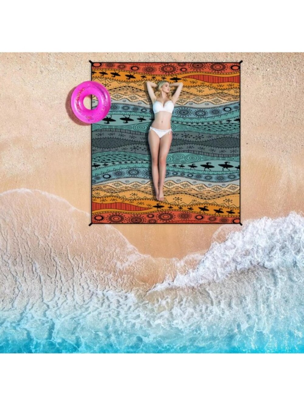 Beach Mat Waterproof Sandproof Large Beach Blanket with 4 Stakes